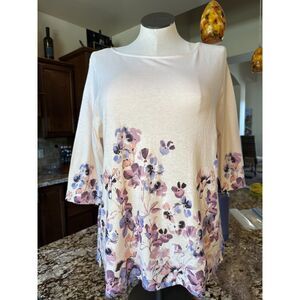 J. Jill Ivory Floral Tunic 3/4 Sleeve Round Neck NWOT LP